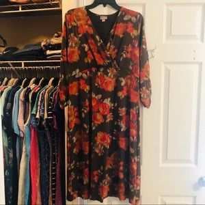 J. Jill Floral Faux Wrap Dress 3/4 Sleeves EUC
